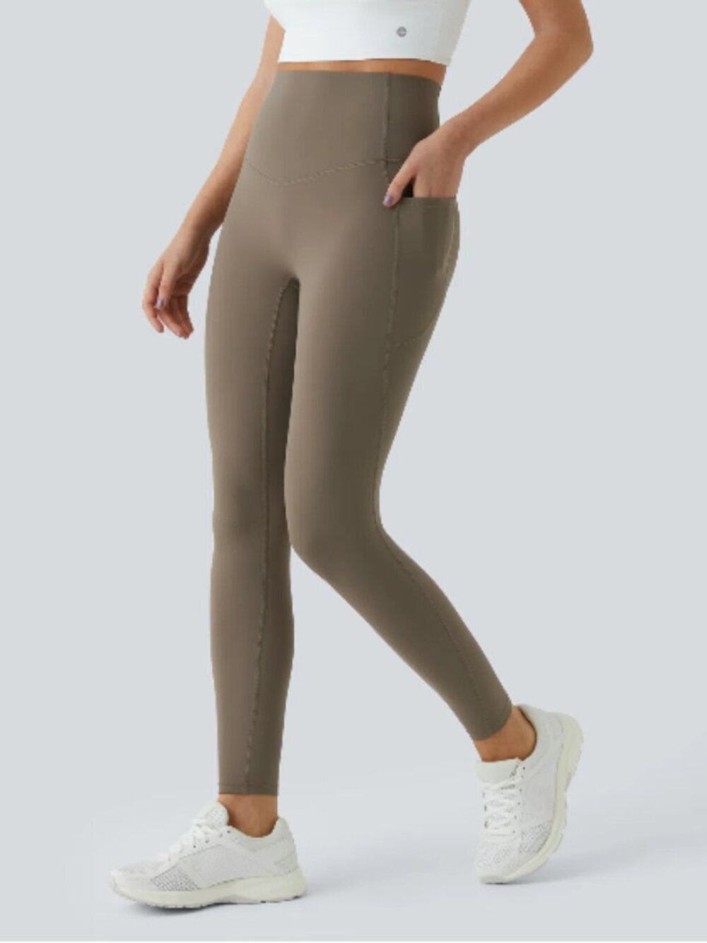 Halara UltraSculp High Waisted Tummy Control Pocket Leggings Brown Medium NWT